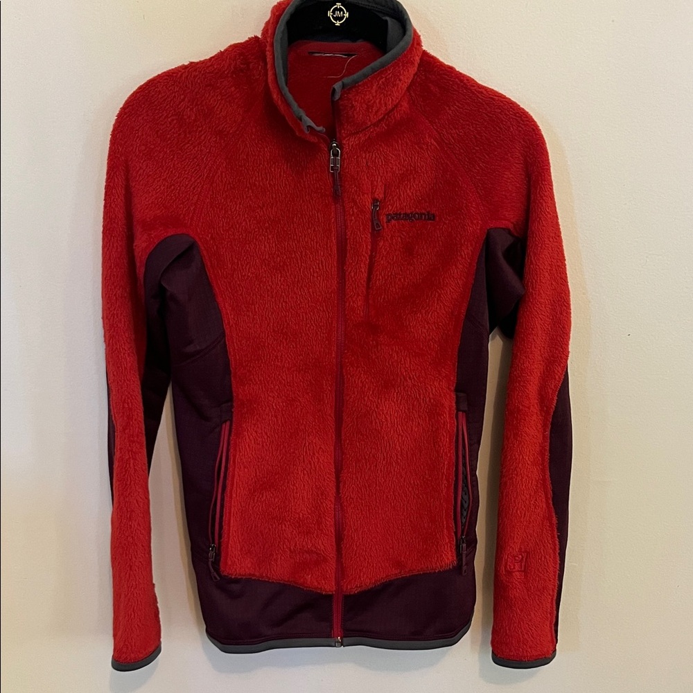 Patagonia Red and Burgundy Fleece Jacket